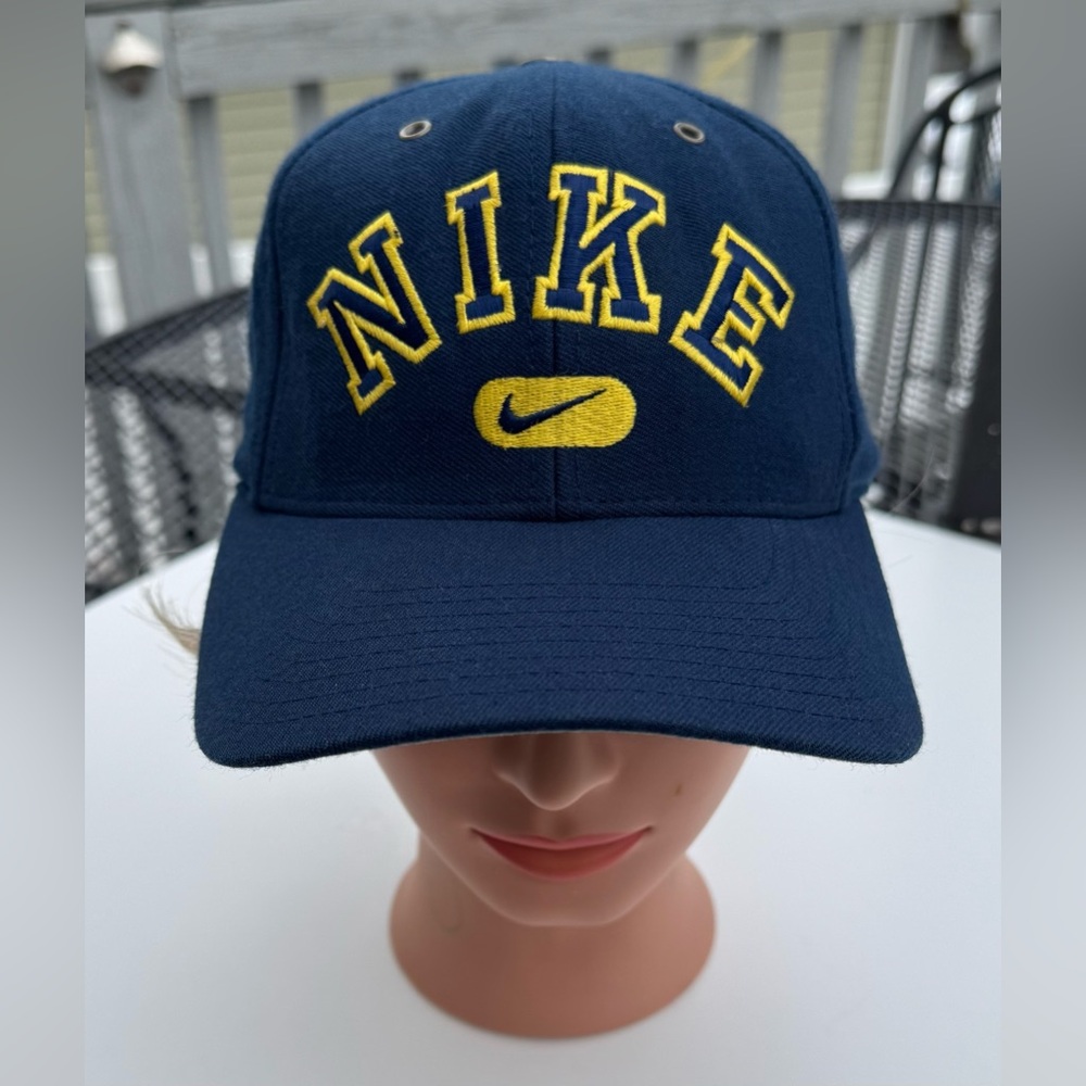 Vintage Nike Hat 90s  Spell Out Blue & Yellow Adult S/M